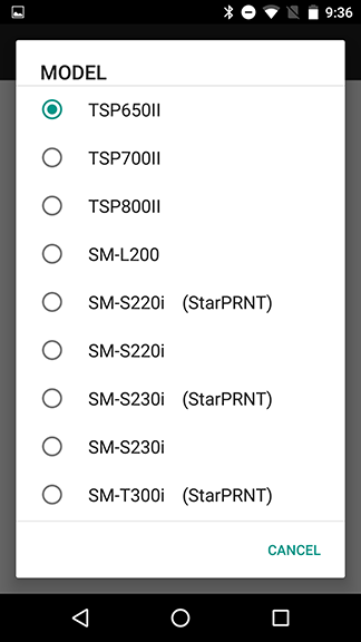 Setteing screen of Printer model setting