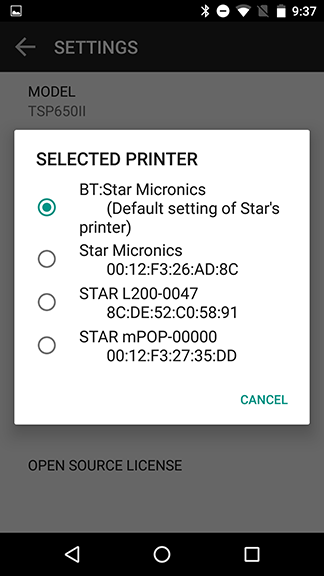 Setting screen of printer setting